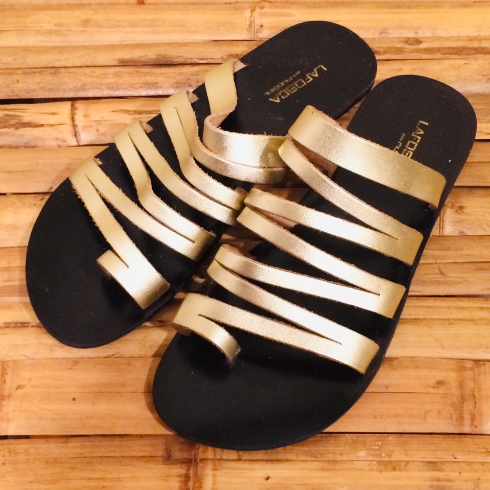 Gold Leather Zigzag Sandals